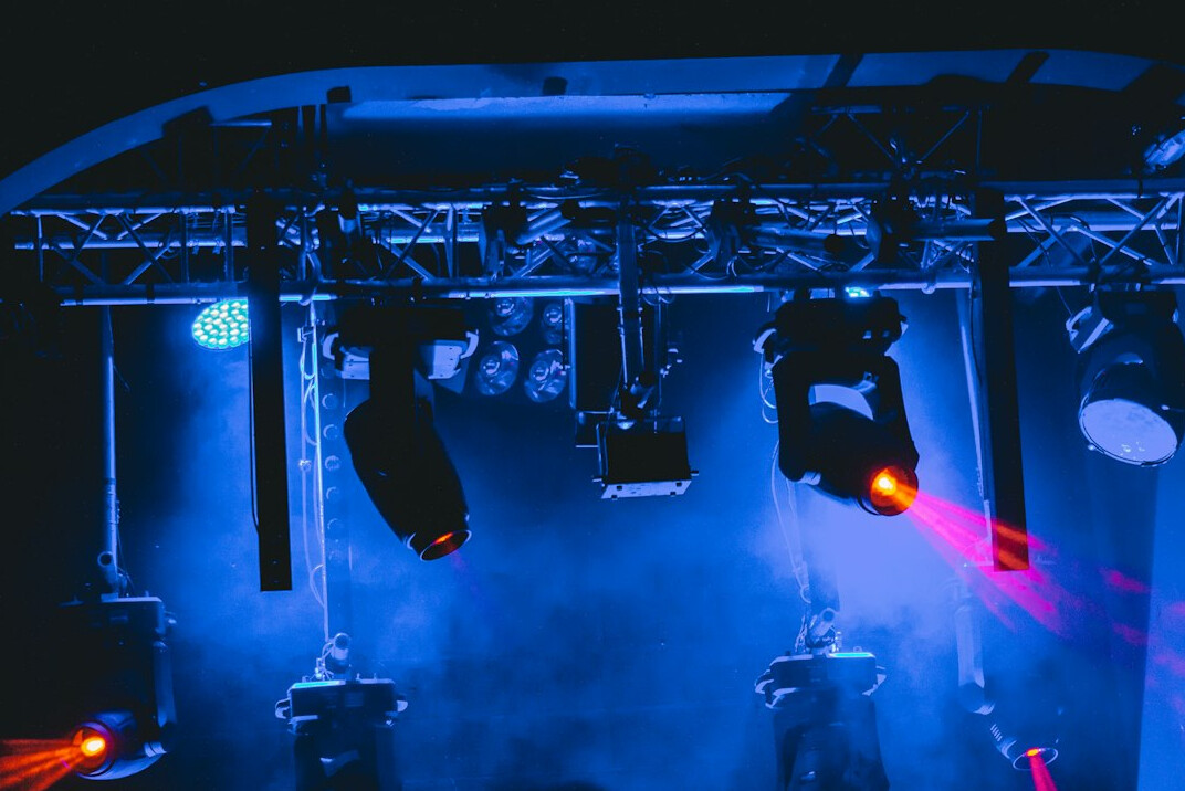 Close-up of studio lighting and sound equipment
