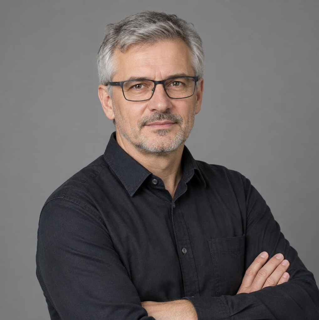 Studio portrait of a male television mentor