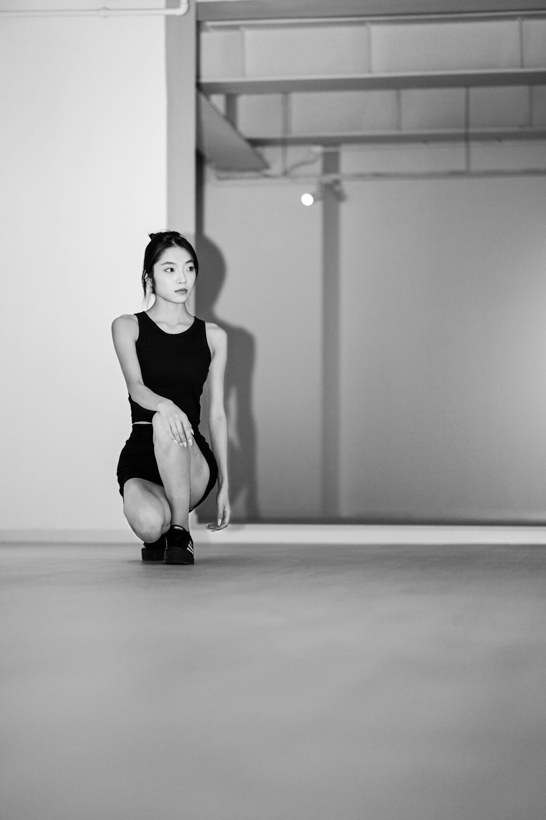 Student rehearsing an interview in a training studio